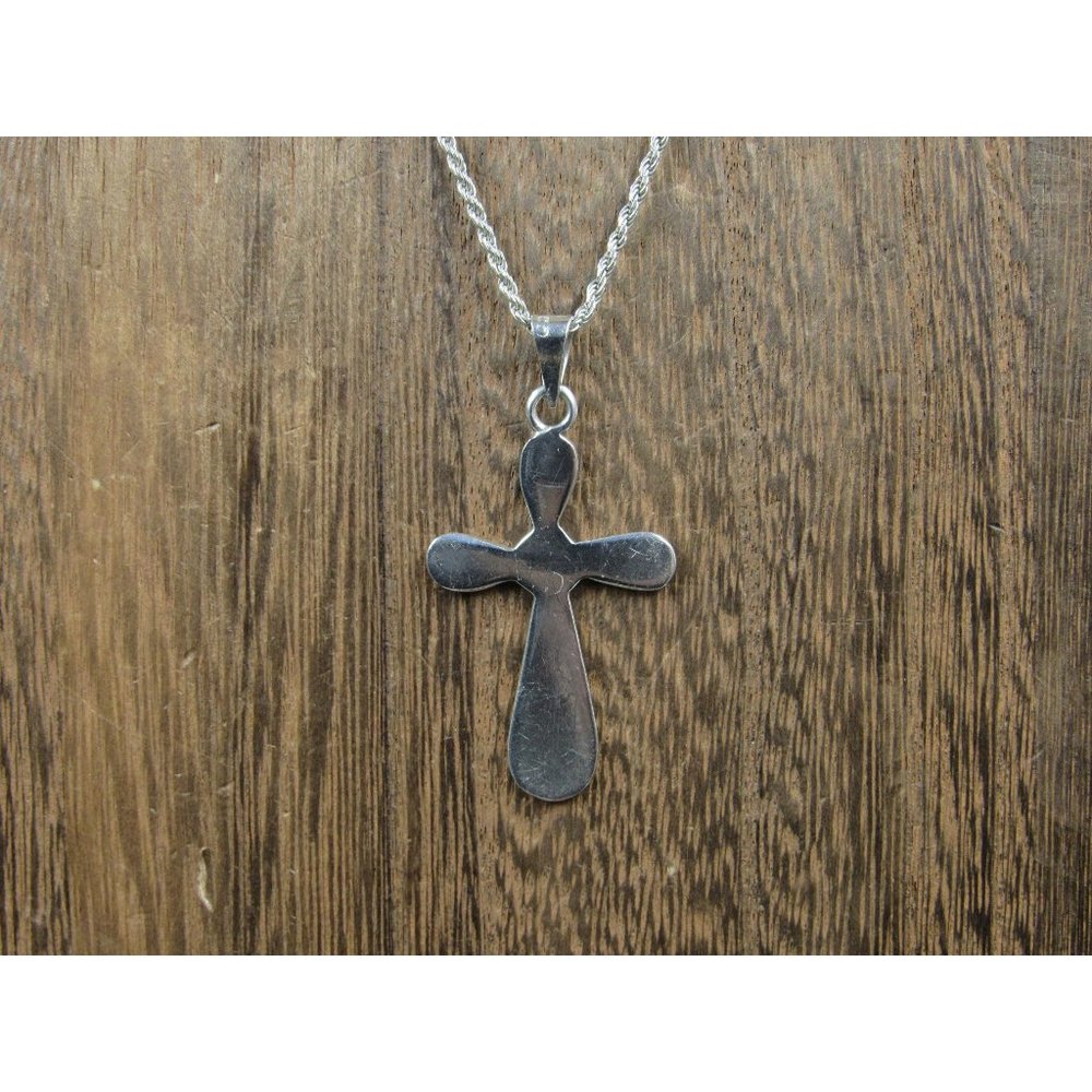 16 Inch Sterling Silver Plain Large Hefty Cross Pendant Necklace